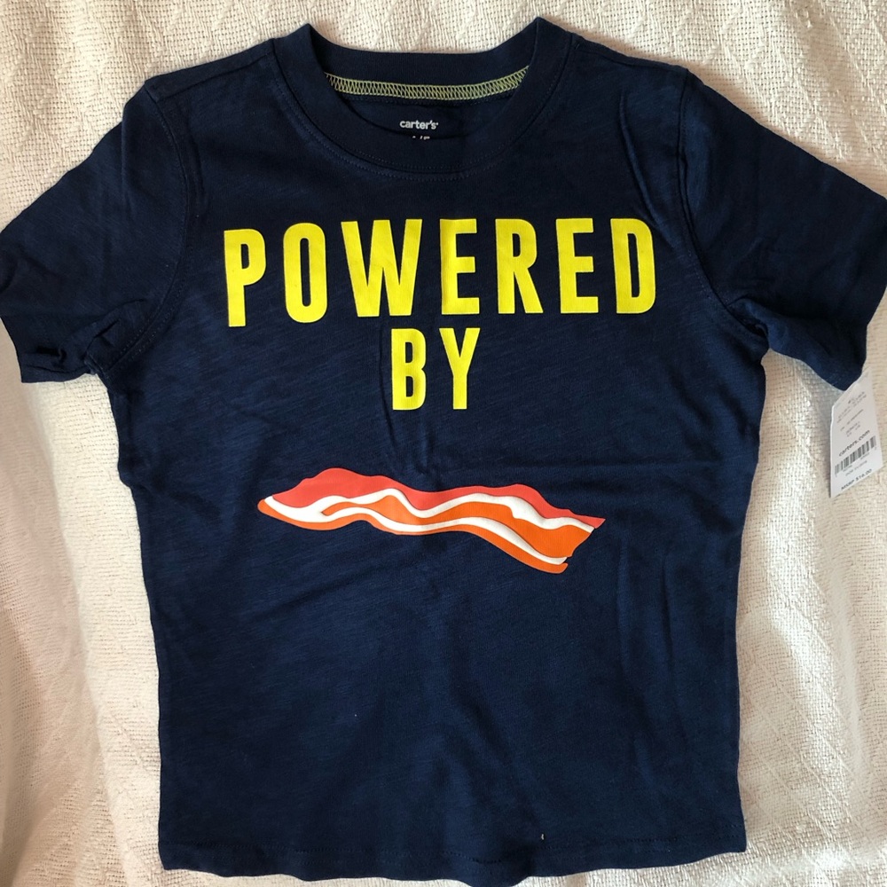 NEW Boys Navy Tee Shirt Bacon Size 4/5